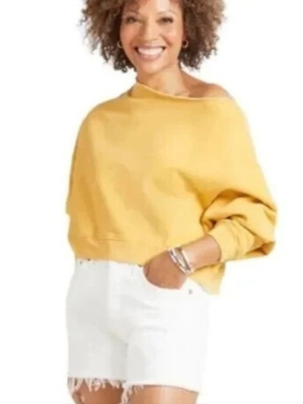 NWT Sundry Golden Yellow Off-Shoulder Cropped Sweatshirt